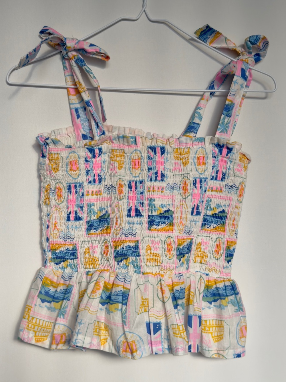 Haute Hippie Smocked Smocked Travel Vacation Tank Top Tie Detail size small